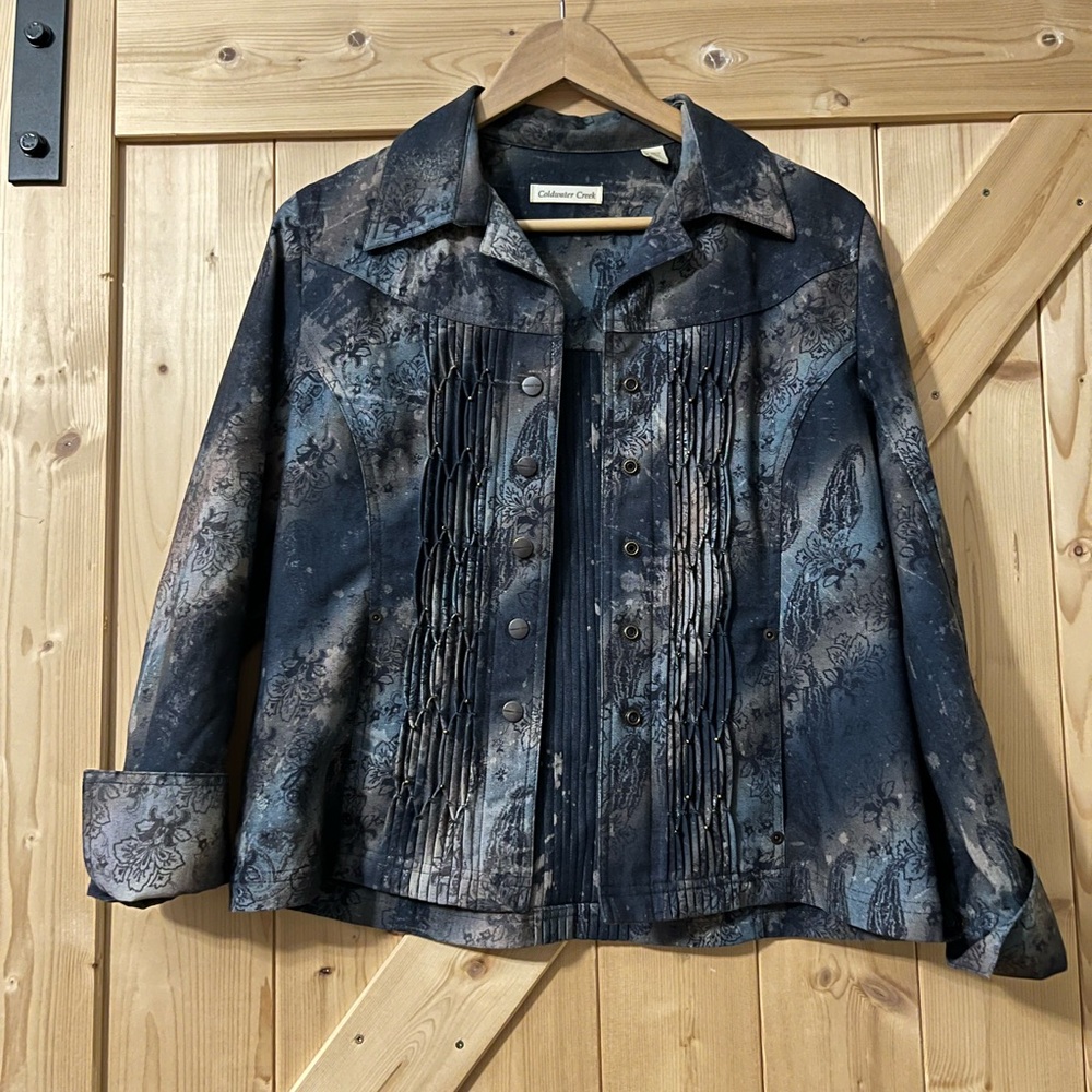 Coldwater Creek Denim Jacket – Intricate Beading & Artful Design Size 10